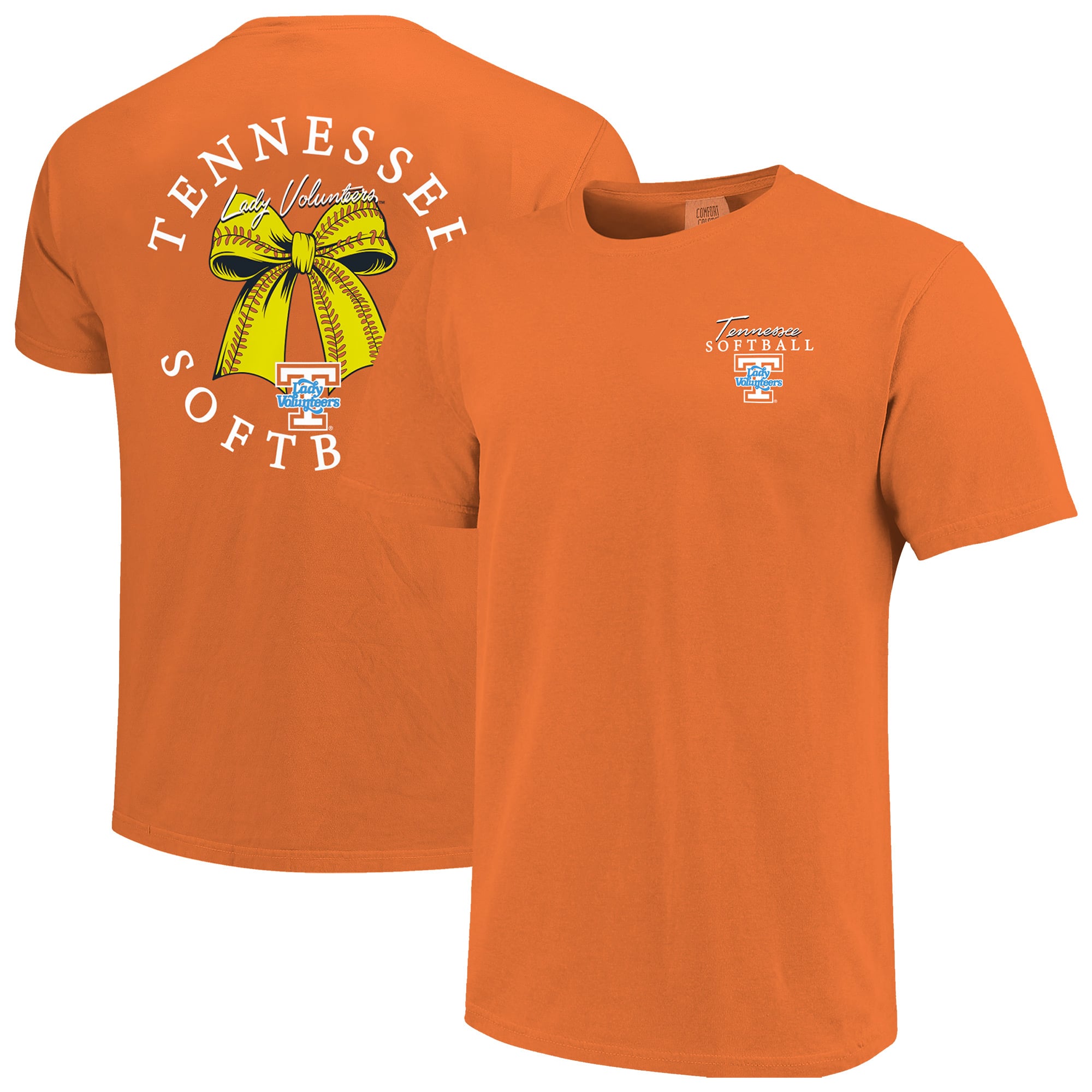 T-shirt à nœud papillon de softball Tennessee Volunteers Comfort Colors pour femme, couleur orange Tennessee, modèle One Orange.